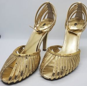 Gold sequined 3 1/2 inch heels